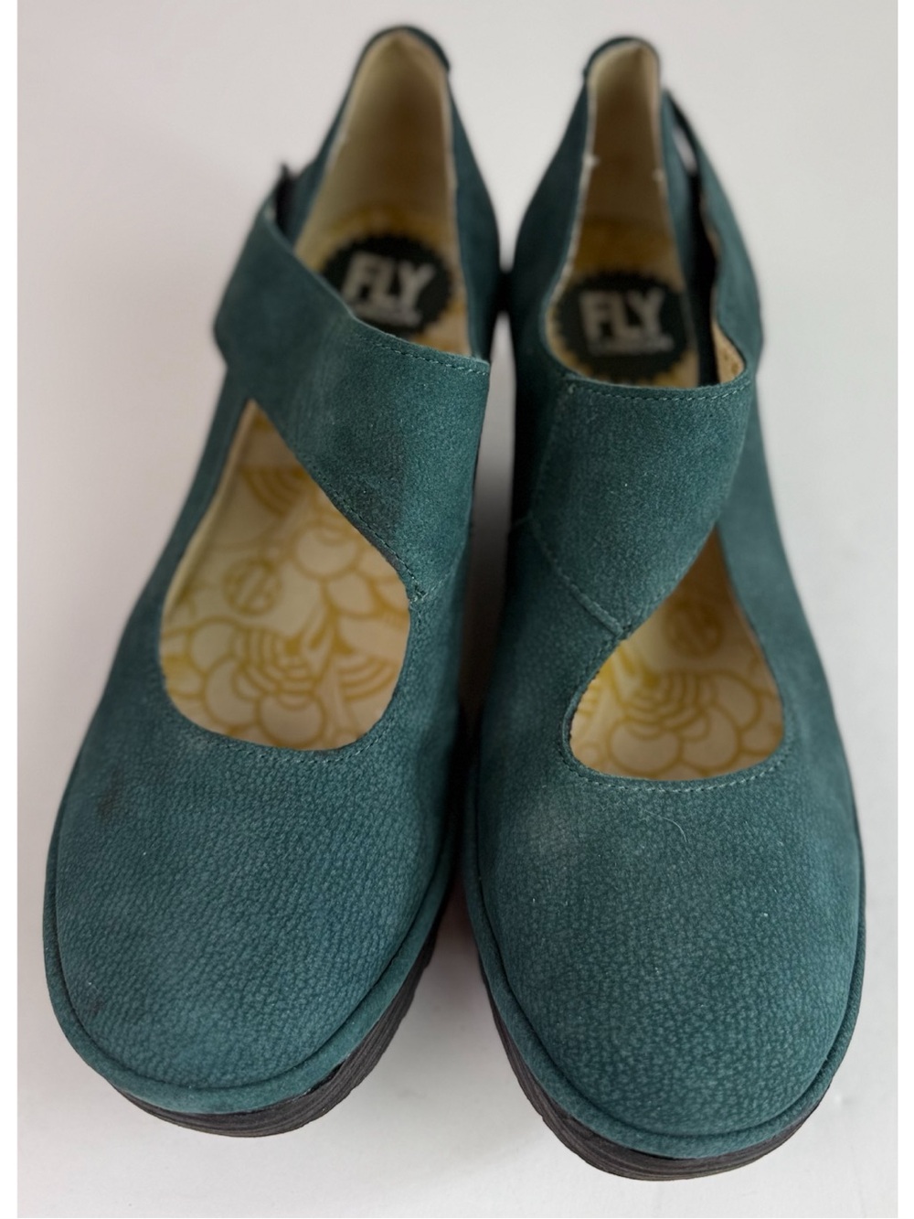 Fly London Womens Yasi Leather Mary Jane Closed Toe Wedge Heel Deep Teal size 39 - Picture 3 of 12